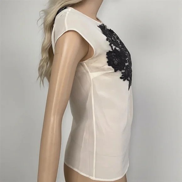 DOLCE & GABBANA Silk Black Lace Appliqué Crystal Embellished Cap Sleeve Blouse - Picture 9 of 17